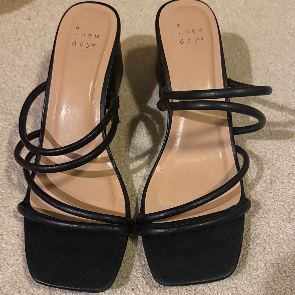 A New Day Black Black Strappy Block Heels